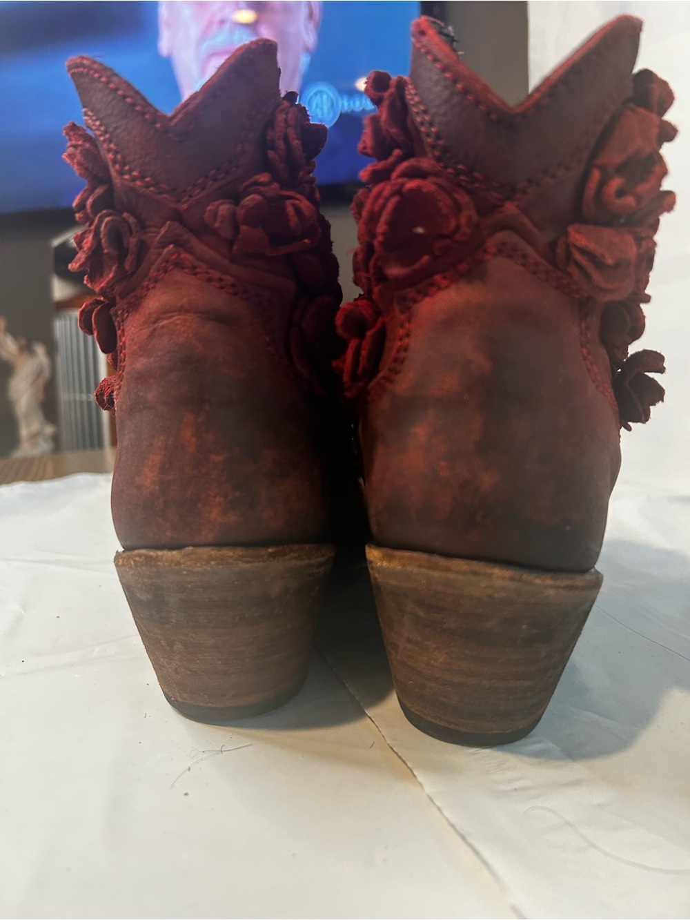 LIBERTY Women's Red Floral Suede Ankle Boots MADE IN MEXICO Size 8.5 - Picture 7 of 16